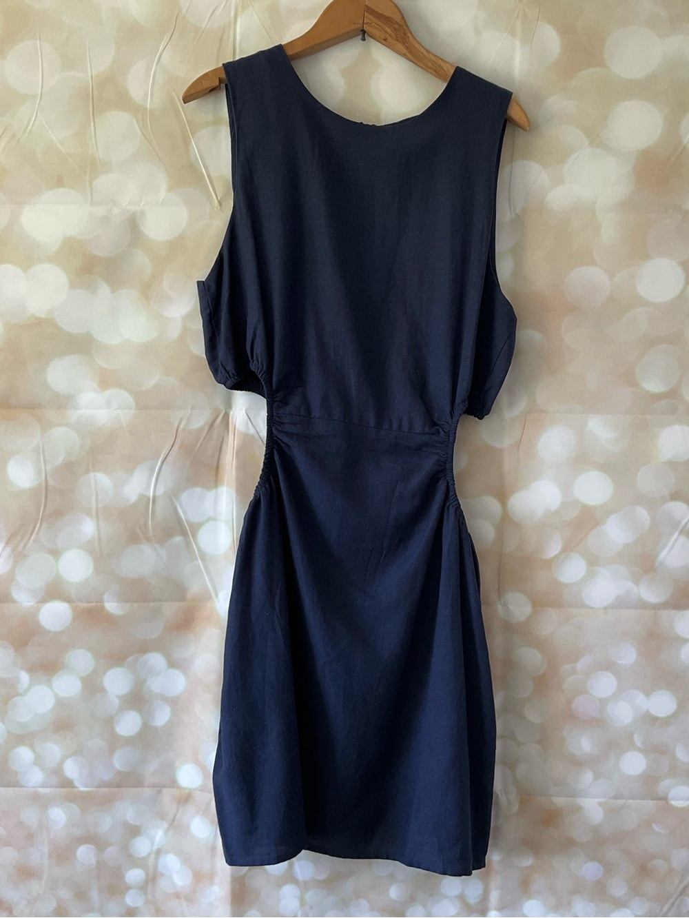 GAB & KATE Navy Blue Cut Out Linen Blend Dress